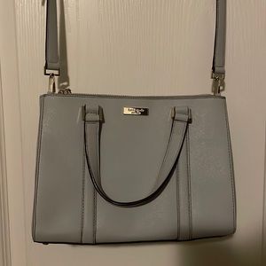 Kate Spade satchel bag in light grey saffiano leather.